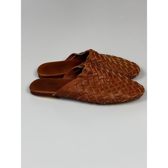 Handwoven Leather Mules Tan Brown Slip On Loafers Shoes Made in Bali - Picture 5 of 6